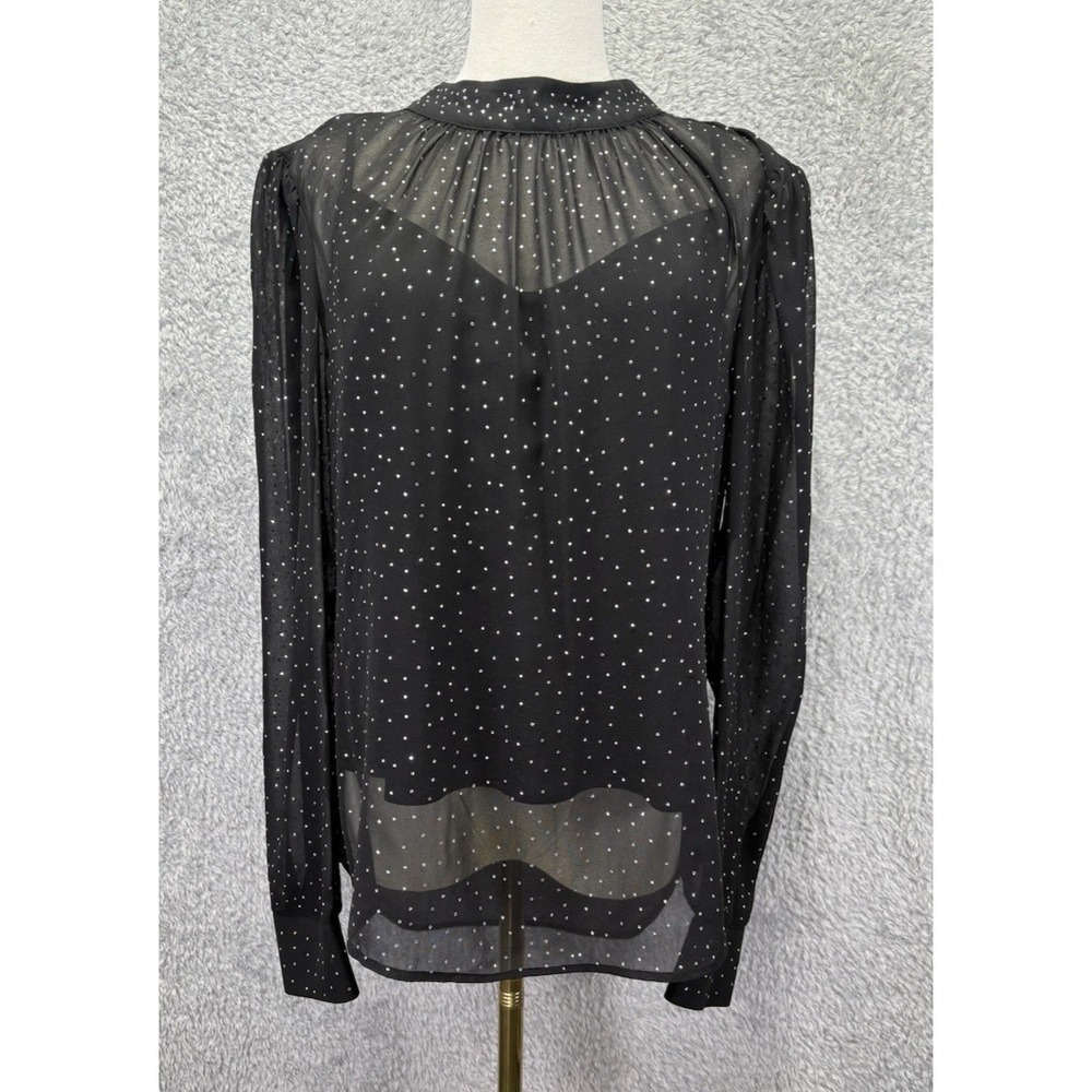 Veronica Beard Melling Embellished Silk Top Women Sz 8 Black Sheer Luxury Blouse